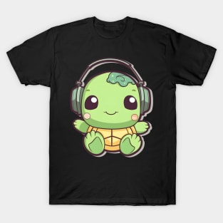 Green Turtle with Headphones T-Shirt